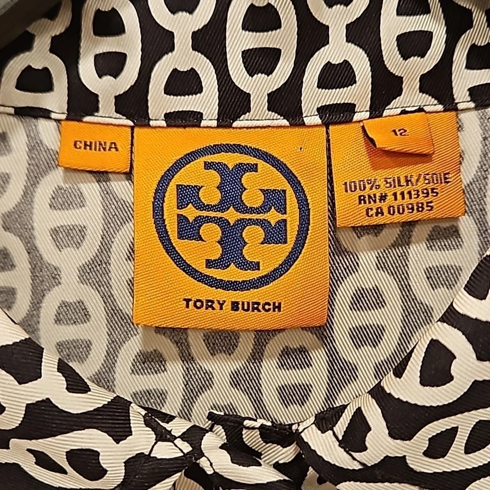 💕TORY BURCH💕 Long Sleeve Button Front Shirt Dress ~ 12 Geometric Chain Print